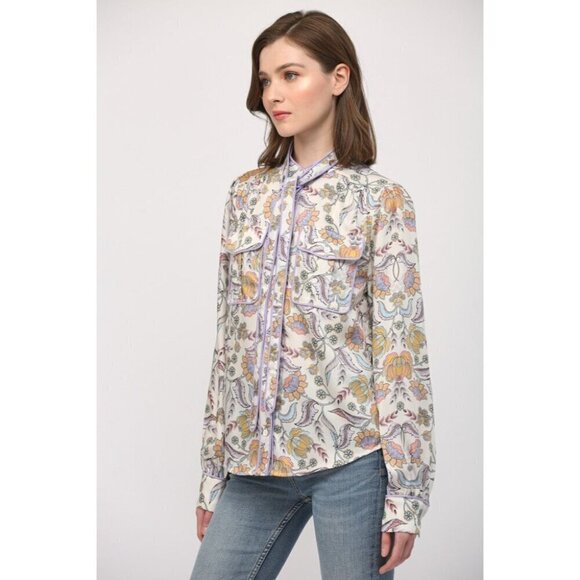 Floral Button Down Blouse with Piping Accent - Picture 8 of 14